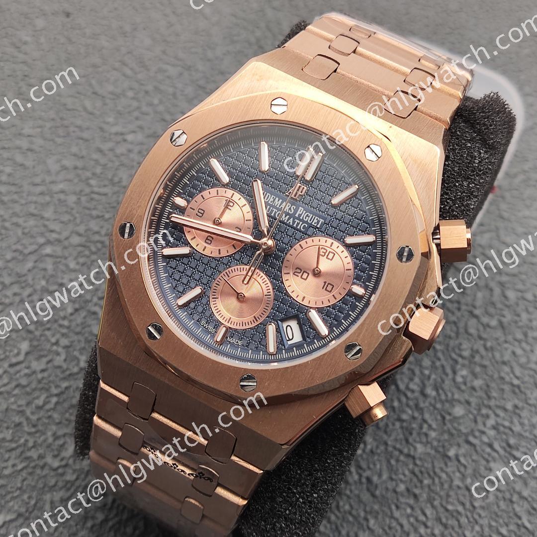 41mm Rose Wristwatch 26239OR with Japanes VK63 Quartz Movement Green Luminous