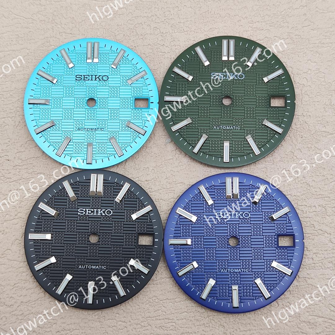 NH35 Checkered Texture Watch Dial 28.5mm S Logo Mechanical Watch Modified Watch Face Strong Green Luminous