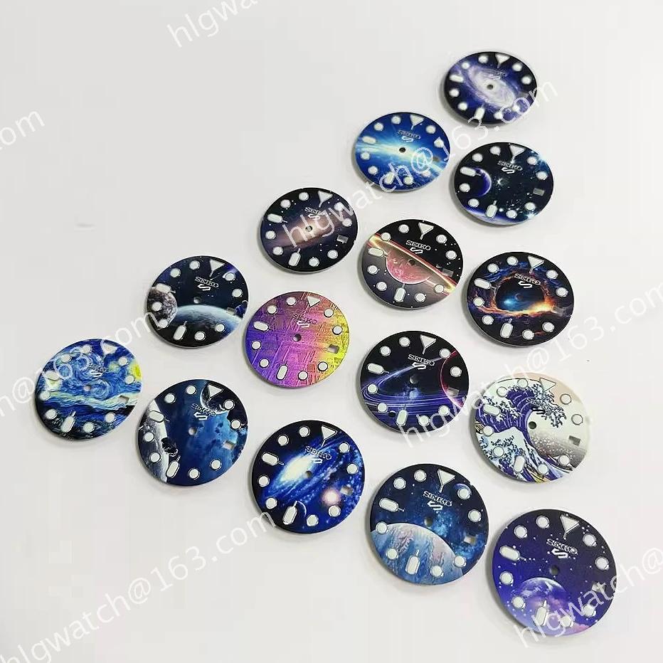 NH35 28.5MM Dial SEIKO Planet Space Faces Green Luminous DIY Modified Watches Accessories