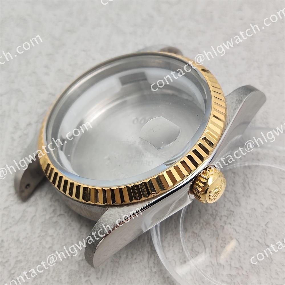 36mm 12600 Case Steel Tooth Bezel Rolex Datejust Case fit 2834 2834 Mineral Glass No Waterproof Gasket