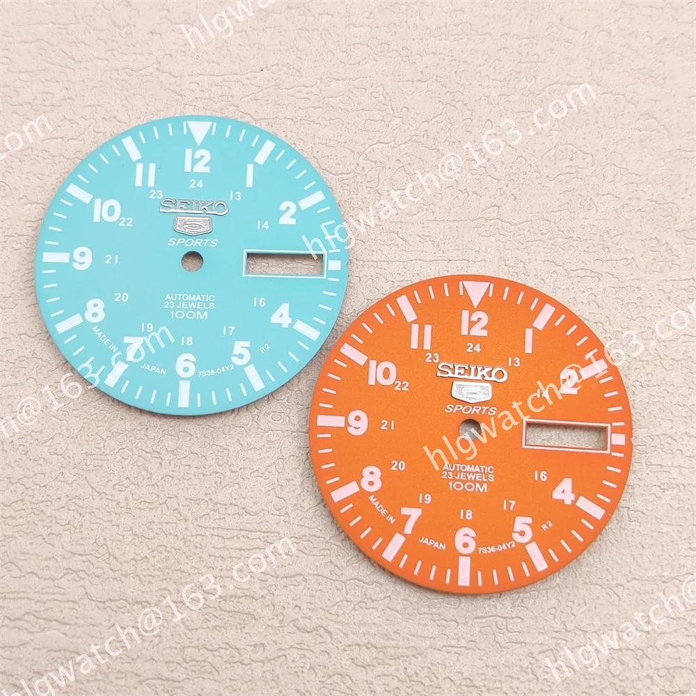NNH36 Retro SEIKO Watch Dial Green Luminous Double Calendar Watch Faces Mechanical Diving Modified Dial 28.5mm