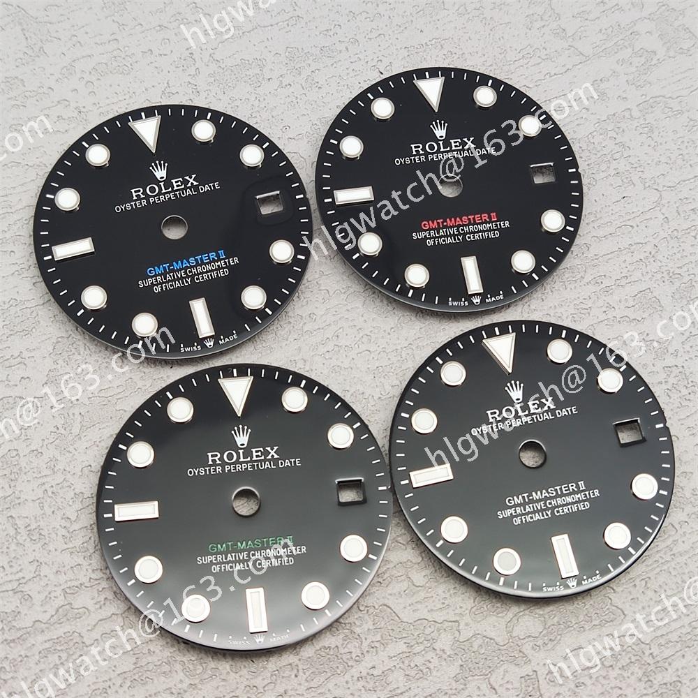 28.5mm Rolex GMT Master Dial for 8215 2813 2836 3186 Movement Glossy Enamel Ice Blue Luminous Watch Faces 