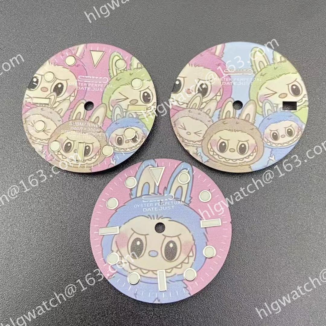 28.5mm Labubu Watch Dial Seiko Green Luminous Single/ No Calendar Watch Modified Dial For Nh35 Nh36 Movements