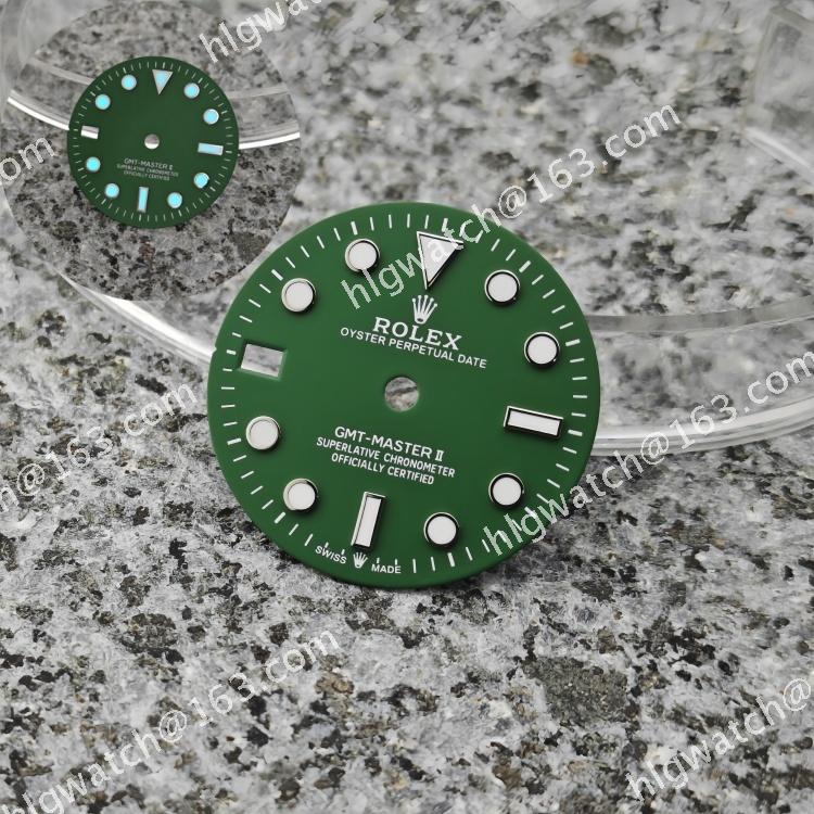 NH34 Watch Dial GMT Green Left-hand Use Dial 28.5mm Modified Watch Accessories with BGW9 Blue-green Luminous
