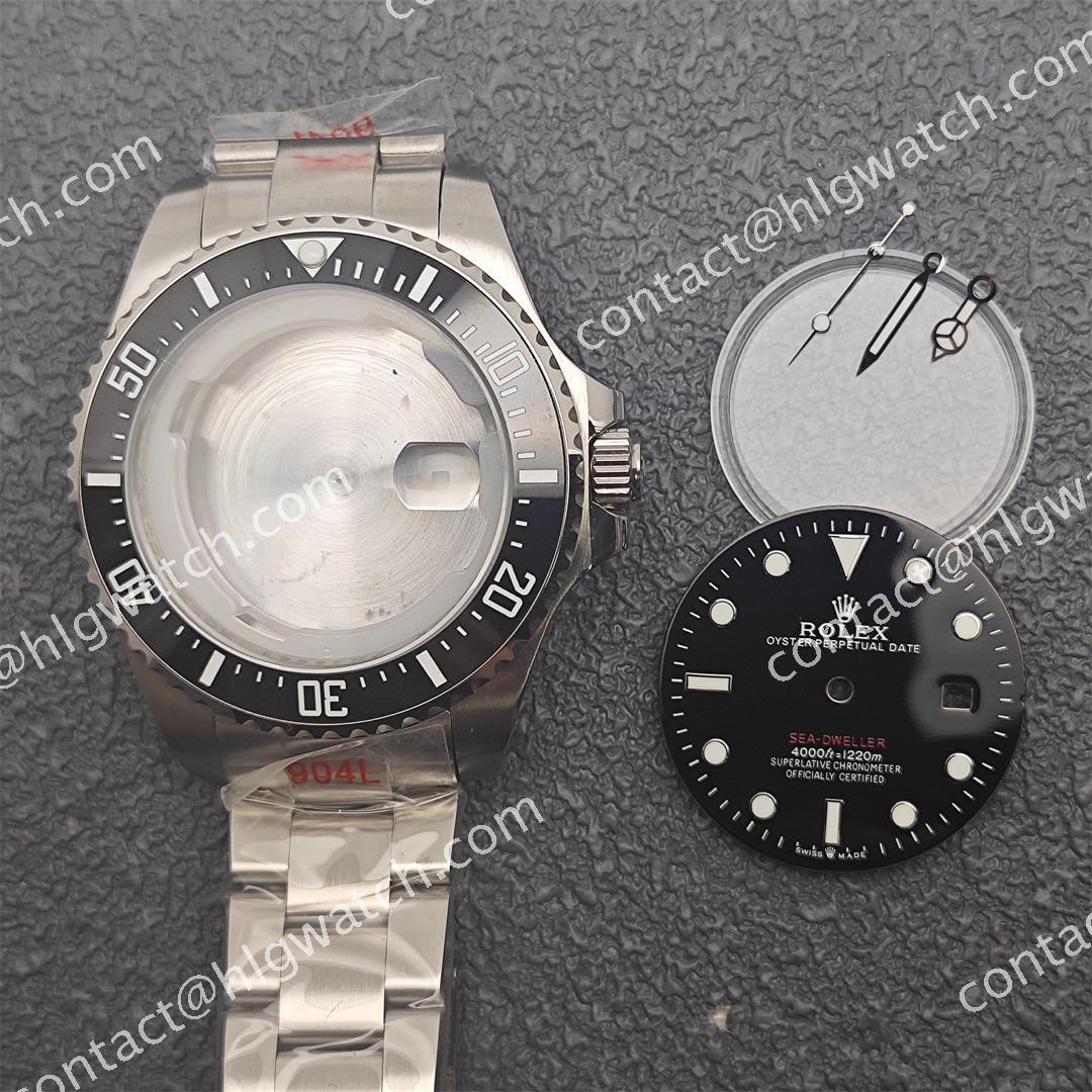 43mm Rolex Sea-Dweller Watch case set Green Luminous Wristwatch fit 8215 2813 Movement