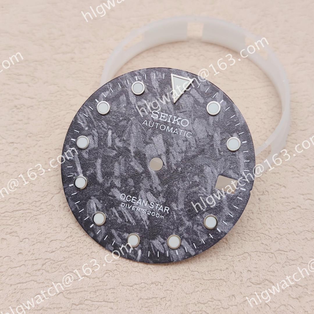 NH35 Watch Dial Carbon Fiber Texture S Logo Green/ Ice Blue Luminous Faces Mechanical Watches Modification Accessory 28.5mm