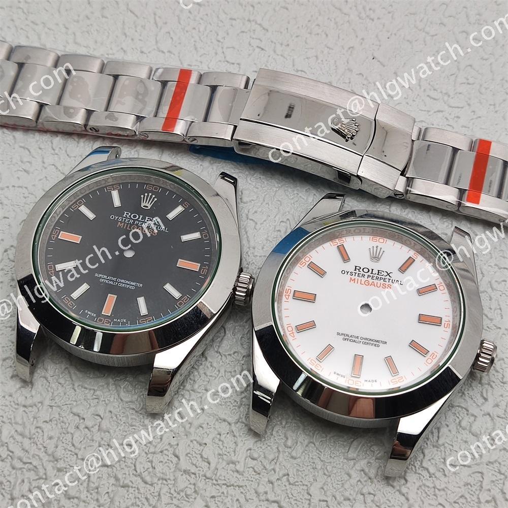 41mm Rolex Milgauss Case Dial Strap Hands Set for 8200 8215 Movement Green Glass