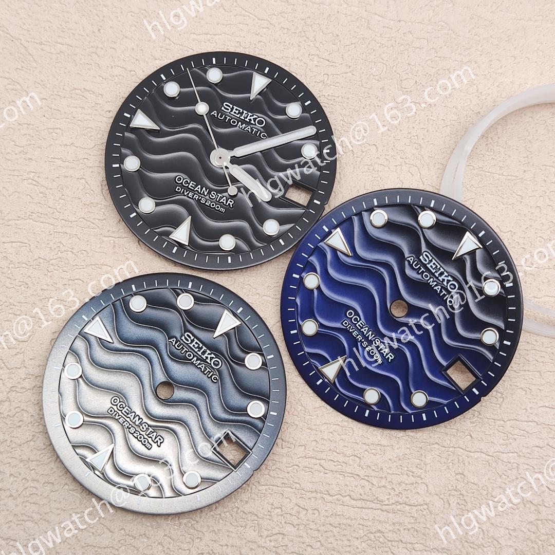  28.5mm NH35 Dial S Logo Water Ripple Green Luminous Faces Ocean Theme Gradient Color Mechanical Watch Modification Accessory