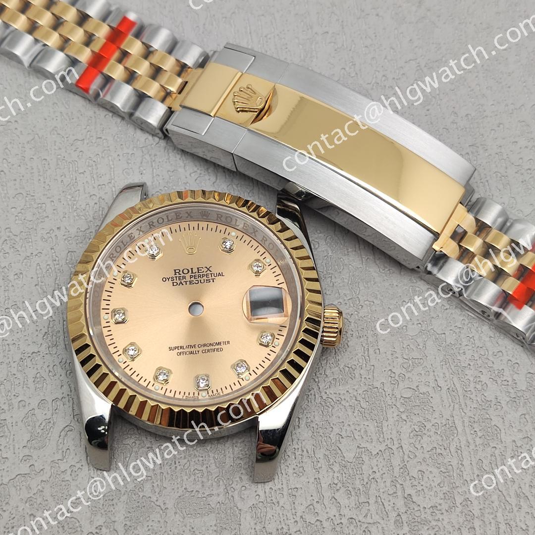 36mm Rolex F714983 Vintage Case Dial Set with Sapphire Crystal Gold Silver Oyster Watch Modification Accessories 8215 8200 2813 8205 ST16