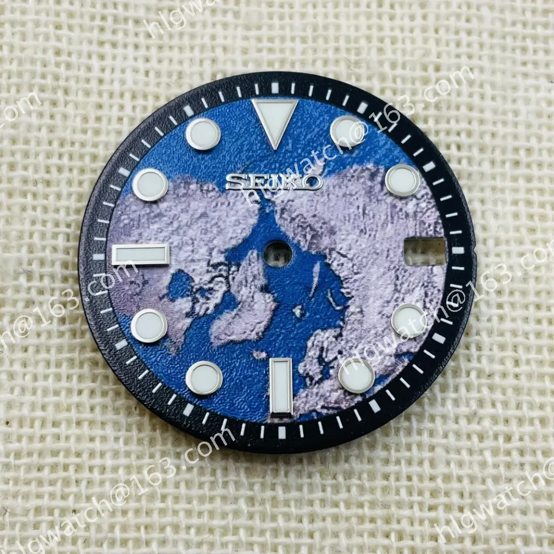NH35 SEIKO Watch Dial Earth Pattern Faces Green Luminous Mechanical Watches Modified Accessory 28.5mm