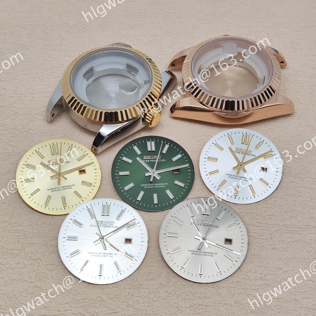 NH05 24.5mm Dial Date Women's Watch Parts 31mm Steel Watch Case Green Luminous Watch Faces for Oyster Parts