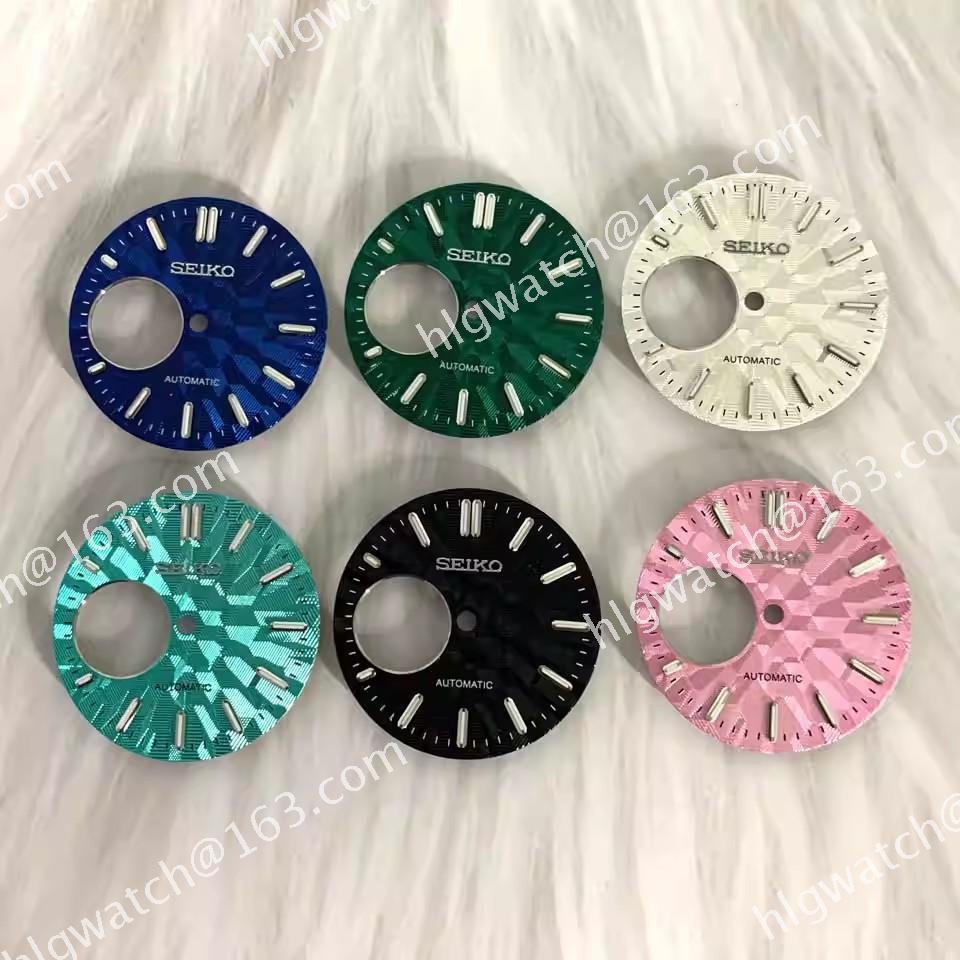 NH38 SEIKO Dial 28.5mm Geometric Texture Watch Dial Green Luminous Diving Watch Faces for NH38 Movement