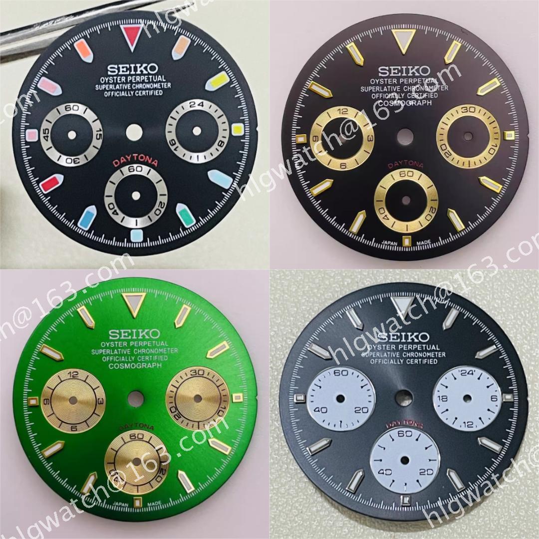 29.5mm Green Gold VK63 Watch Dial Seiko Three-Register Dials Quartz Movement Chronograph Watches Modification Accessories