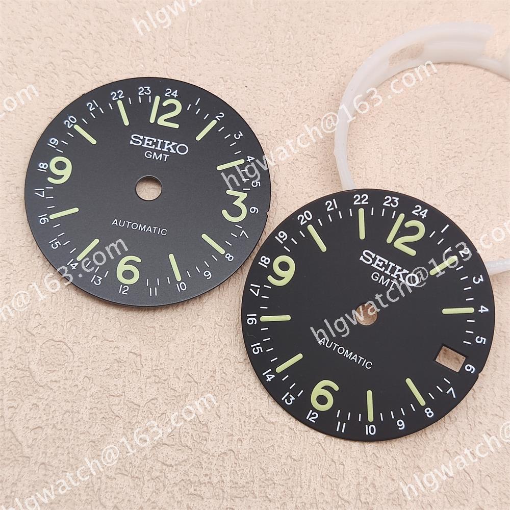 NH34 Green Digital SEIKO Watch Dial GMT Luminous Watches Faces Mechanical Wristwatch Modification Accessories 28.5MM