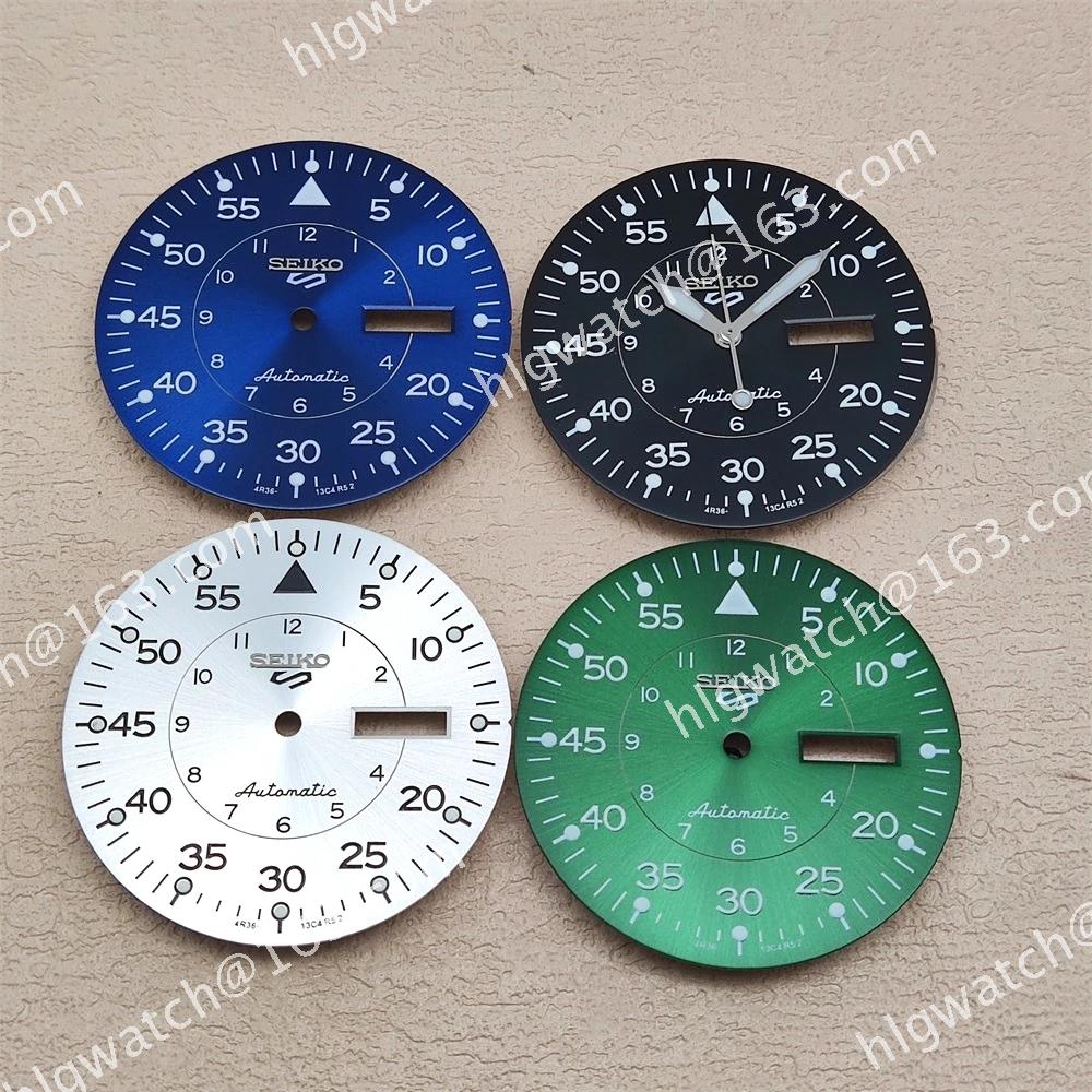 NH36 Seiko 5 Dial 33.5mm Dual Calendar Watch Faces Green Luminous Modified Watches Accessory