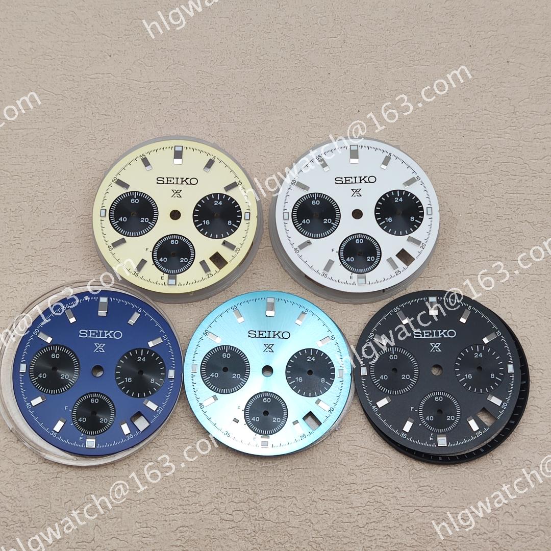 VK63 Dial 29.5mm SEIKO Watches Accessories Green Luminous Faces Chronograph Black Case and Hands Quartz Movement Watch Parts