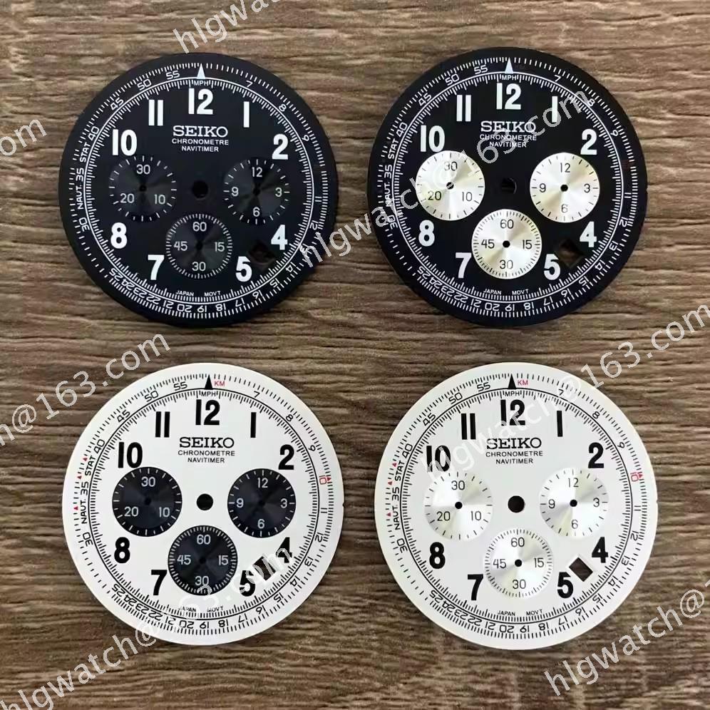 36.8MM SEIKO Watch Dial Green Luminous Digital Faces 46.5mm Case Three-Register Dials for VK63 Quartz Movement